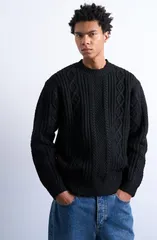トップマン メンズ アウター パーカー・スウェット セーター Topman Chunky Cable Sweater Black ブラックのサムネイル