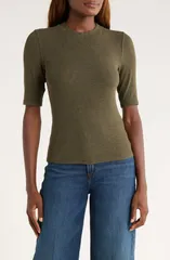 フレーム レディース トップス Tシャツ クルーネック リブ FRAME Theathered Ribbed Crewneck Crop TShirt Rich Military Heather ヘザのサムネイル
