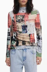 デジグアル レディース アウター パーカー・スウェット モックネック プリント Desigual Print Mock Neck Top Beige ベージュのサムネイル