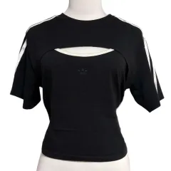 日本 アディダス カットアウト キャル ブラック レイヤード Tシャツ