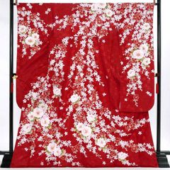 C◇着物くつろぎ 有松鳴海絞り 夏物 浴衣 花模様 赤 白 綿 着物 K549 