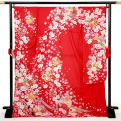 美品 豪華 御仕立上 正絹 地紋・銀彩加工入り友禅振袖 赤地 - メルカリ