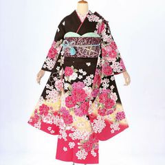 振袖 茶色 ブラウン 金 百合 様花 正絹 ガード加工済 成人式 結婚式 
