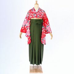 卒業袴】着物赤 袴単色緑刺繍花 （22 - メルカリ