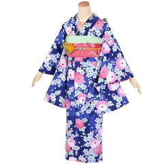 子供浴衣 ワンピースタイプ＊女の子 120サイズ 水玉 紺 綿紅梅 7UA7 