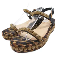 クリスチャンルブタン Christian louboutin スタッズ サンダル ミュール ウェッジソール レオパード柄 37 23.5cm ベージュ 黒 ブラック ■IBO96