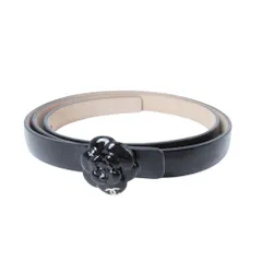 美品 CHANEL シャネル B13 2013年製 カメリア ココマーク エナメル ナローベルト ハトメタイプ 本革 85/34 黒 ブラック レディース 古着 中古 USED
