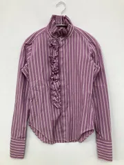 Ralph Lauren ラルフローレン シャツ/ブラウス 2 パープル コットン ストライプ柄 フリル ミドル丈 長袖 スタンドカラー
