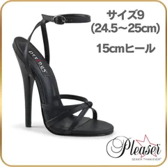 24.5 25cm Pleaser プリーザー ハイヒール サンダル 黒 ブラック 合皮 15cm ヒール レディース メンズ ピンヒール アンクルストラップ ダンス 衣装 女性 男性 用 ハイヒール サンダル 15センチ ヒール 高め DOMINA-108のサムネイル