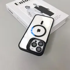 iPhoneケース MagSafe対応 マグセーフ マグセーフ スタンド付き カメラレンズカバー付き ブラック スマホケース スマホカバー シンプル 透明 ドット加工なし 13/14/14Pro/15/15Pro/16/16Pro/17/17Pro