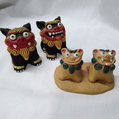 陶器製 獅子 置物 ペア 木台付き - メルカリ