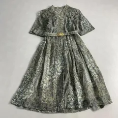 ヴィンテージ	ワンピース	半袖 総レース ベルト 花柄 ロング丈 プリーツ