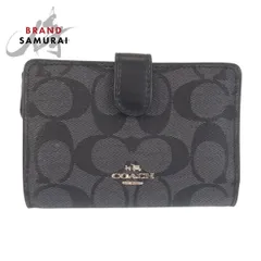 COACH コーチ シグネチャー グレー ブラック シルバー金具 レザー/PVC 折り財布 コンパクトウォレット レディース 601892【中古】