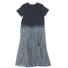 新品同様 22ss sacai サカイ ドッキング プリーツスカート ワンピース グレンチェック柄 Tシャツ マキシ丈 ロングスリット ブラック 1 レディース 古着 中古 USED
