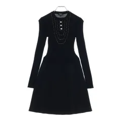 CHANEL (シャネル) ココボタン クローバー フロントビーズ ひざ丈ニットワンピース ブラック #34 P65217K60981のサムネイル