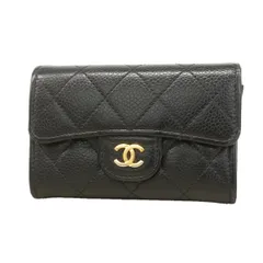 【6eb0574-k】シャネル カードケース マトラッセ キャビアスキン ブラック ゴールド金具【中古】レディース