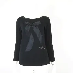 マリークワント MARY QUANT Tシャツ カットソー サテンリボン ラメ デイジー ロゴ 長袖 M 黒 ブラック