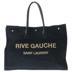 SAINT LAURENT PARIS (サンローランパリ) Raffia Maxi Rive Gauche Shopper Tote リヴ ゴーシュ キャンバス トート バッグ ブラックのサムネイル