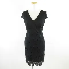 デイジーストア DAZZY STORE Vネック フラワー刺繍 タイト ミニ ドレス ワンピース 黒 L *A533