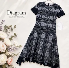 Diagram グレースコンチネンタル 刺繍レースワンピース 38 タグ付き未使用 ネイビー フォーマル ドレス 結婚式 半袖 花柄 総レース オケージョン 上品 高級感 ドラマ着用モデル系