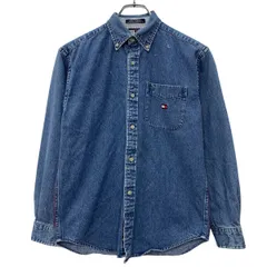 TOMMY HILFIGER 長袖 デニムシャツ M ブルー トミーヒルフィガー ボタンダウン 胸ポケット ペイント 胸ポケット 春秋物 a805-5026のサムネイル