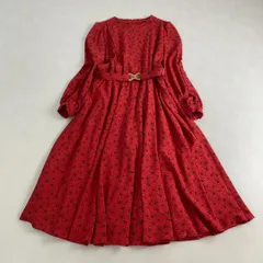 ヴィンテージ	ワンピース	ロング丈　赤　柄　フリル　レア　古着