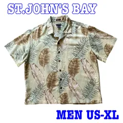 ST.JOHN'S BAY 半袖 オープンカラー リーフデザイン レーヨン混 アロハシャツ US-XLのサムネイル