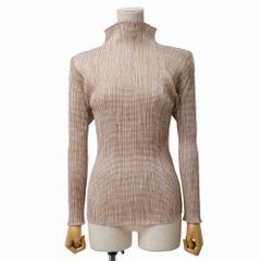 FENDI 22SS シルク シアーチェック柄 フリル ハイネック 長袖Tシャツ