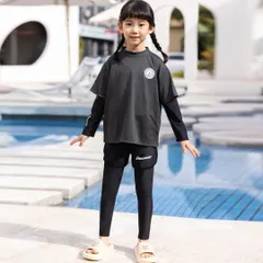 ラッシュガード 3点セット 長袖 レギンス サーフパンツ キッズ 男の子 女の子 ジュニア 海水浴 プール 海 旅行 家族旅行 リンクコーデ シンプル 日焼け対策 フェイクレイヤード 男女兼用 おしゃれ 人気 M0507-TX59-1