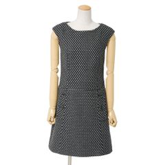 新品未使用】SCAPA ドット プリーツワンピース 濃紺 定価64,900円