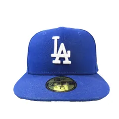 美品 NEWERA ニューエラ LP 59FIFTY MLBオンフィールド ロサンゼルス・ドジャース ゲーム ロゴ 刺繍 キャップ 帽子 ブルー 7 4/1 メンズ 古着 中古 USED