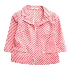 良品 Rene TISSUE ルネ 総柄 ジャケット ブルゾン フロントジップ イタリア製生地 七分袖 サイズ36 レッド×ホワイト レディース 古着 中古 USEDのサムネイル