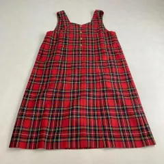 ヴィンテージ	ワンピース	ジャンパースカート レトロ タータンチェック かわいい　金ボタン レッド