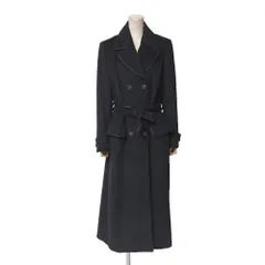 OLD CELINE オールドセリーヌ ヴィンテージ コート サイズ40 ダブル ベルテッド レザートリム ロングコート カシミヤ混 アンゴラ混 ブランド古着【中古】RA8484のサムネイル