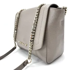 【良品】FURLA フルラ チェーン ショルダーバッグ ポシェット シルバー金具 サフィアーノレザー グレー 灰色 レディース