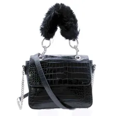 美品 ZARA ザラ クロコ型押し フェイクファーハンドル チェーンバッグ ショルダーバッグ ミニバッグ カバン 鞄 黒 ブラック レディース 古着 中古 USED
