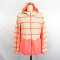 アディダスネオ adidas neo ジャンパー ブルゾン ウィンドブレーカー 長袖 フード ジップアップ ボーダー ロゴ 裏メッシュ OT オレンジ×ベージュ×イエロー スポーツウェア ※EKM