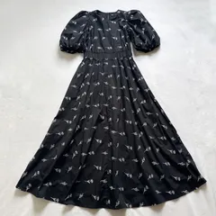 ZARA  エンブロイダリーポプリンワンピース　ロングワンピース   マキシ丈　花柄刺繍　パフスリーブ　黒　ブラック