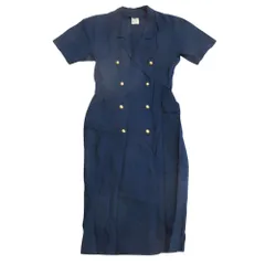 美品 ville d'azur ビルダジュール リネン混 ワンピース ドレス ロング スカート 金ボタン 半袖 11号 紺 ネイビー レディース 古着 中古 USEDのサムネイル