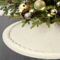 クリスマスツリースカート クリスマス飾り 円形 ニット製 可愛いツリースカート サンタ装飾品 豪華 かわいい 立体飾り ツリーカバー 足元 下敷物 下周り クリスマス 飾り付け 装飾品 クリスマス用品 インテリア (ホワイト, 92CM) 1eebd4f5