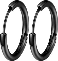 Harunowa 316L サージカルステンレス フープピアス 1.6mm幅 軸0.8mm 20G メンズ レディース つけっぱなし リング ワンタッチ 中折れ 金属アレルギー対応 軟骨 イヤーロブ 内径 10mm (ブラック,  8mm)