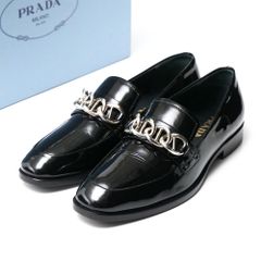 PRADA チョコレート ブラッシュドレザー ハイヒールローファー 37