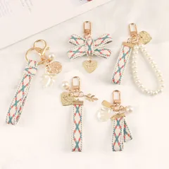 キーホルダー バッグチャーム 韓国風 リボン パール付き かわいい ストラップ
