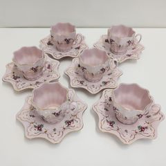 チェコのショドフ（ホドフ）金彩と花柄が特徴的なピンクポーセリンの食器８点セット チェコのショドフ（ホドフ）金彩と花柄が特徴的なピンクポーセリンの