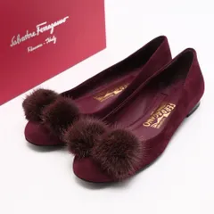 Salvatore Ferragamo サルヴァトーレフェラガモ パンプス サイズ5D 靴 ヴァラ ミンクファー リボン スエード レザー フラットシューズ ブランド古着【中古】20250513/RA4639