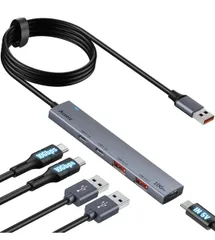 Aceele USB ハブ10Gbps 4ポート拡張USB 3.2 Gen 2 ハブ120cm ケーブル付き 2xUSB-A ポートと 2xUSB-C ポート Type-c電源ポート付きUSB A USB 3.2 変換アダプタ