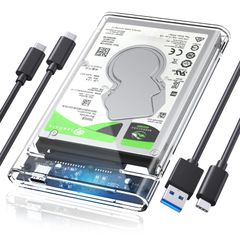 HDD/SSD Compatible 9.5mm/7mm Up to 6TB Hard Drive Enclosure Transparent Anti-Static USB-C & USB-A Cables Included SSD Case 6Gbps High-Speed ​​Transfer PC Material Case HDD 2.5-inch GEN2 2139C3-G2 3.1 USB-C&A