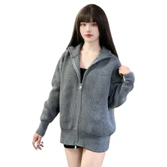 【新着商品】約24.7オンス 超厚手 ニット 立ち襟 ダブルジップ オーバーサイズ レディース 落ち肩 無地 メンズ 秋冬対応 カーディガン ライトアウター
