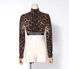 DOLCE&GABBANA ドルチェアンドガッバーナ カットソー サイズ38 クロップド ショート丈 ハイネック バックジップ 長袖シャツ レオパード ロゴ ストレッチ イタリア製 ブランド古着【中古】20241104/RA1845のサムネイル