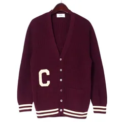 ■美品■CELINE セリーヌ カーディガン サイズS(165/84A) ニット カレッジカーディガン ロゴワッペン コットン ワインレッド/アイボリー イタリア製 ブランド古着【中古】20241121/RA1941のサムネイル